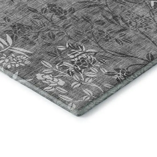 Pewter And Ivory Floral Washable Area Rug With UV Protection Photo 7