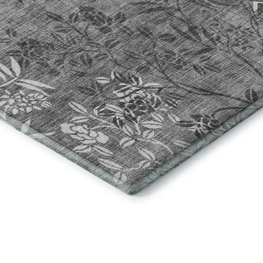Pewter And Ivory Floral Washable Area Rug With UV Protection Photo 7