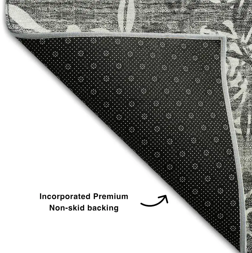 Pewter And Ivory Floral Washable Area Rug With UV Protection Photo 6