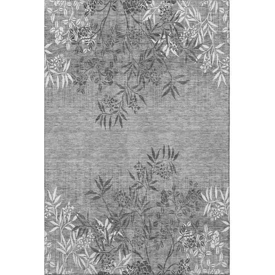 Pewter And Ivory Floral Washable Area Rug With UV Protection Photo 4
