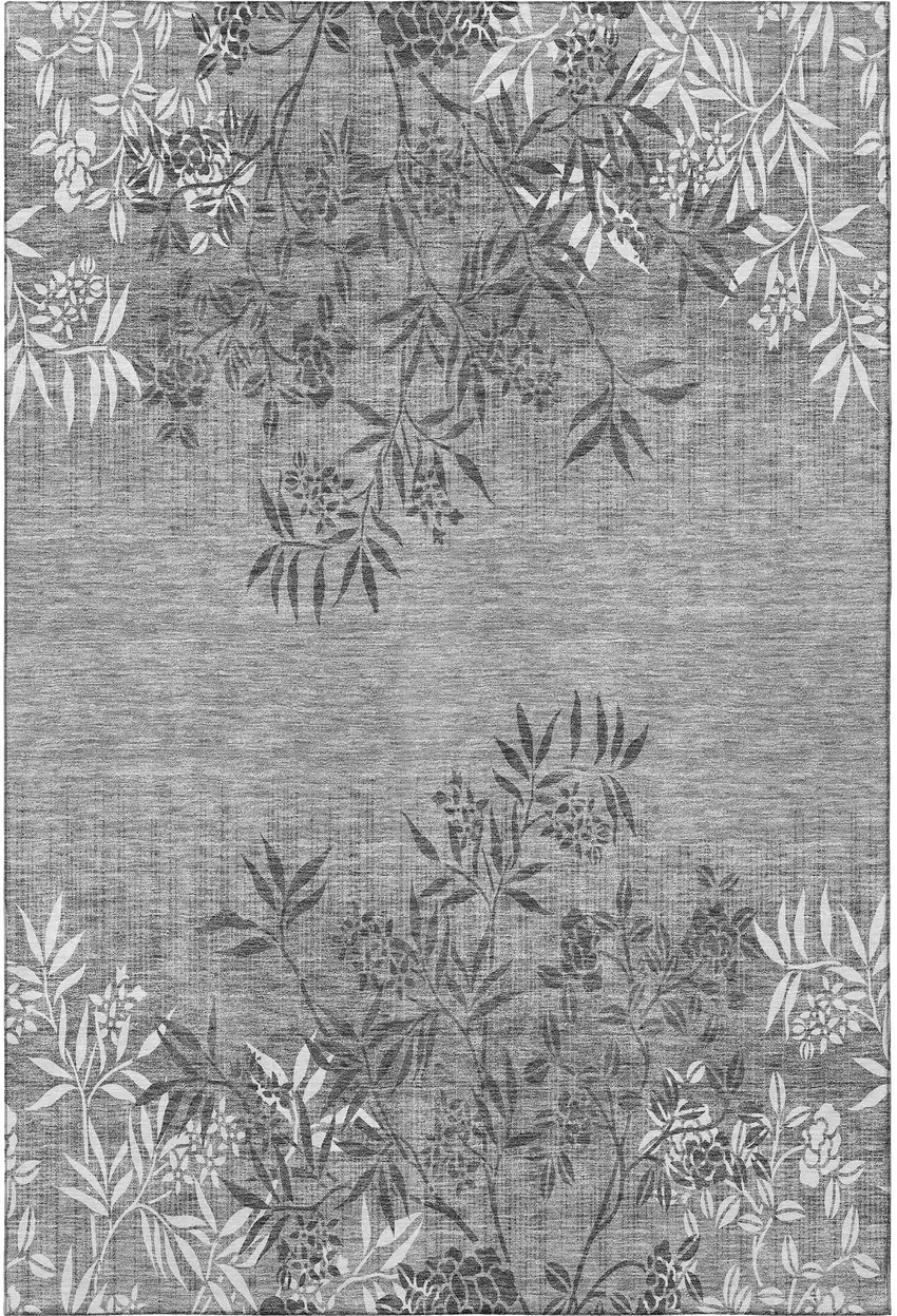 Pewter And Ivory Floral Washable Area Rug With UV Protection Photo 4
