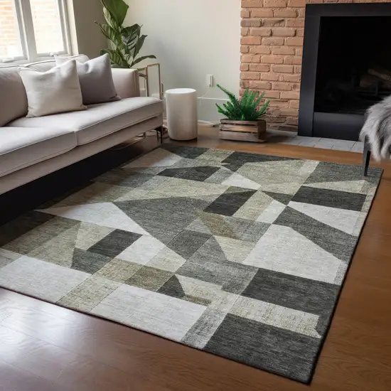 Pewter And Ivory Geometric Washable Indoor Outdoor Area Rug Photo 6