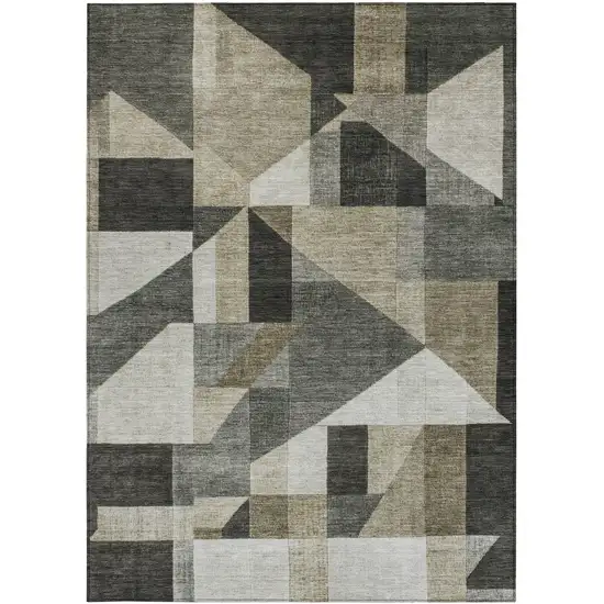Pewter And Ivory Geometric Washable Indoor Outdoor Area Rug Photo 3
