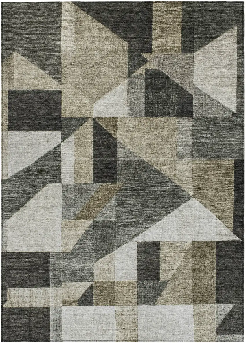 Pewter And Ivory Geometric Washable Indoor Outdoor Area Rug Photo 3