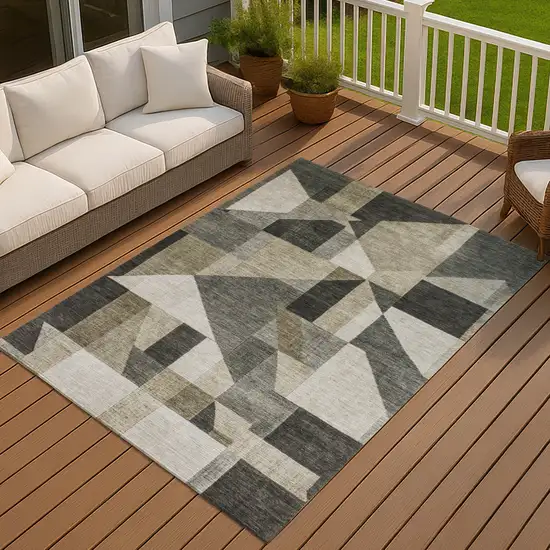 Pewter And Ivory Geometric Washable Indoor Outdoor Area Rug Photo 4