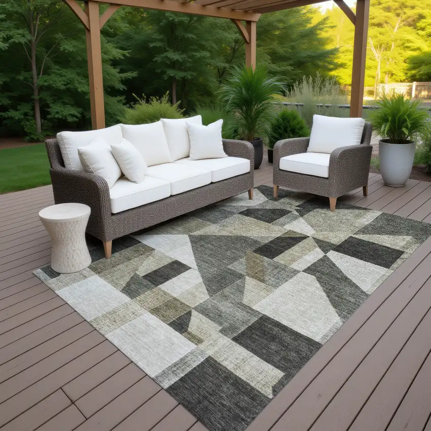 Pewter And Ivory Geometric Washable Indoor Outdoor Area Rug Photo 7