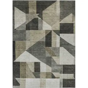 Photo of Pewter And Ivory Geometric Washable Indoor Outdoor Area Rug
