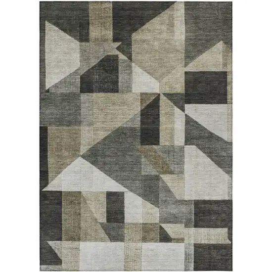 Pewter And Ivory Geometric Washable Indoor Outdoor Area Rug Photo 1