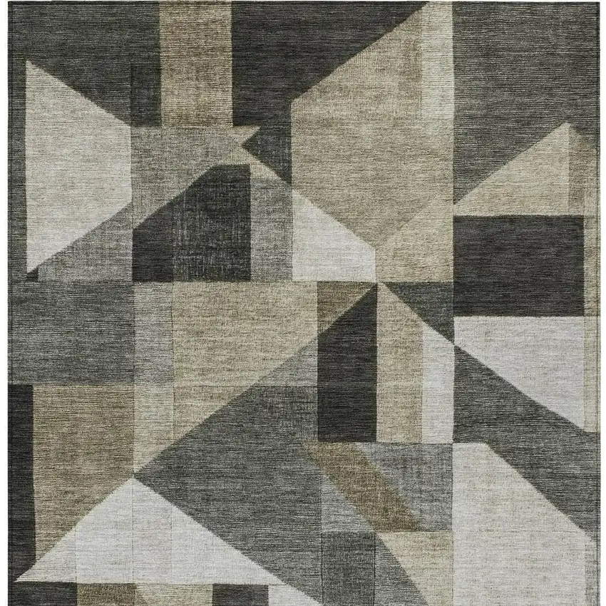 Pewter And Ivory Geometric Washable Indoor Outdoor Area Rug Photo 3