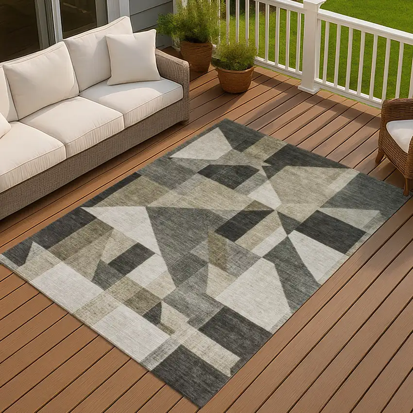 Pewter And Ivory Geometric Washable Indoor Outdoor Area Rug Photo 4