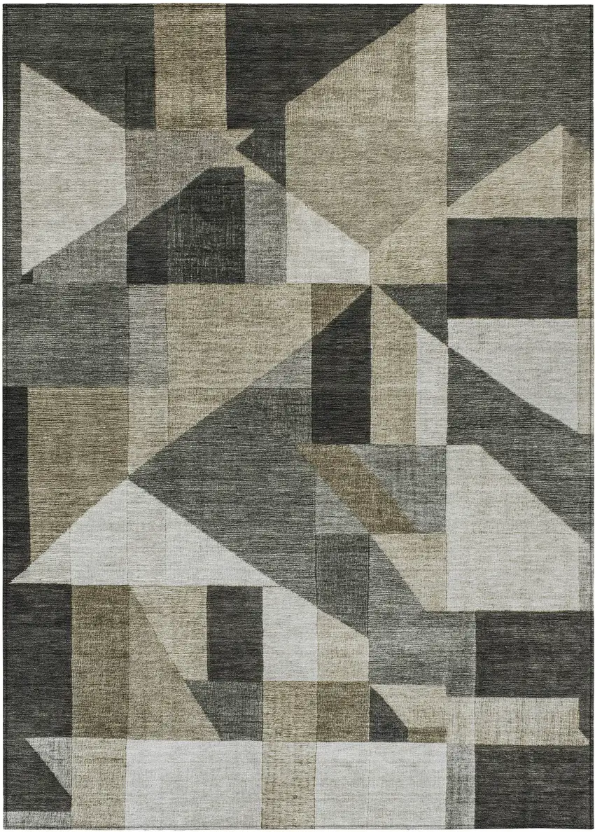 Pewter And Ivory Geometric Washable Indoor Outdoor Area Rug Photo 1