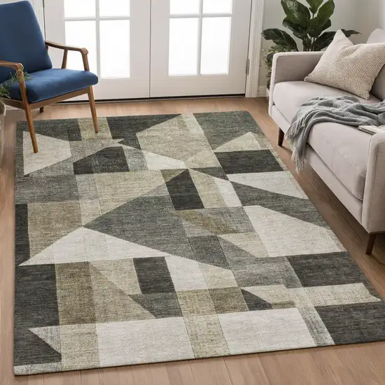 Pewter And Ivory Geometric Washable Indoor Outdoor Area Rug Photo 5