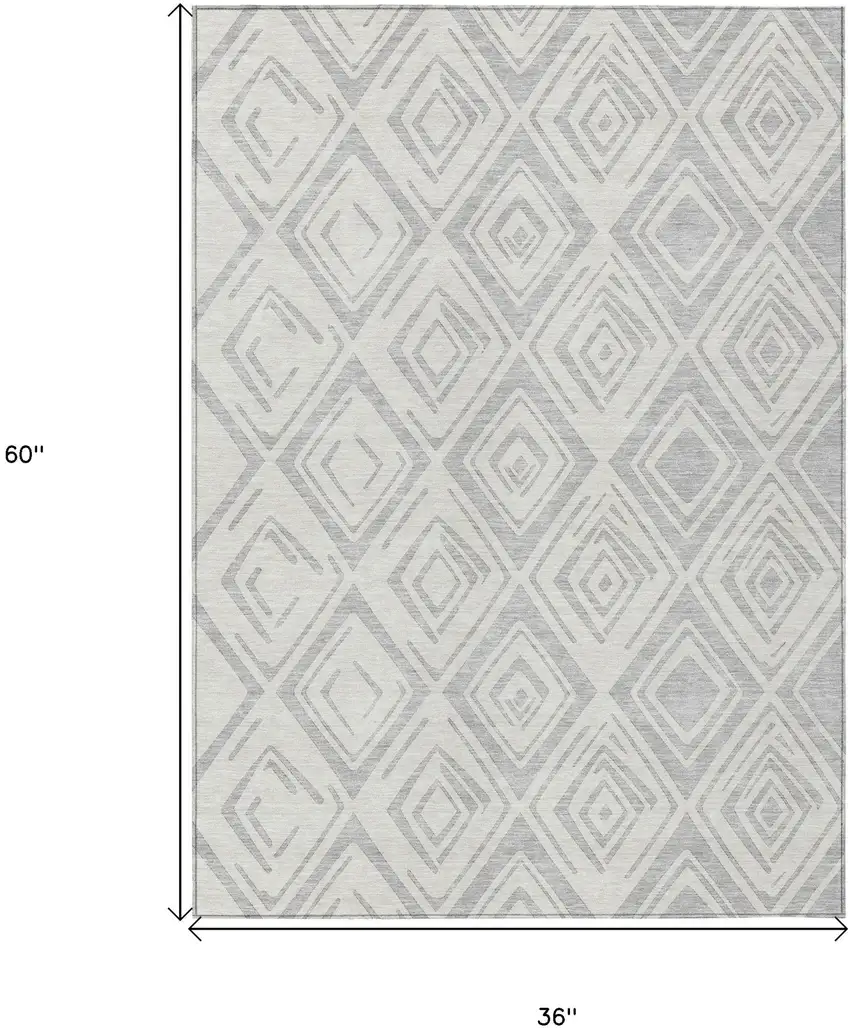 Pewter And Ivory Geometric Washable Indoor Outdoor Area Rug Photo 9