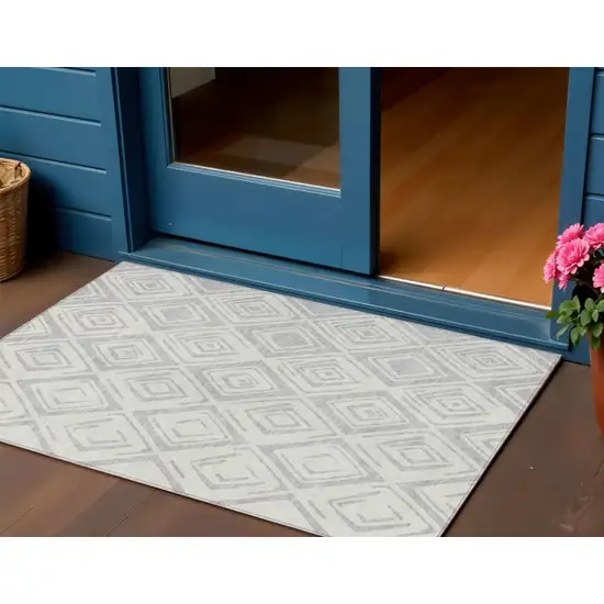 Pewter And Ivory Geometric Washable Indoor Outdoor Area Rug Photo 1