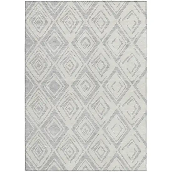 Pewter And Ivory Geometric Washable Indoor Outdoor Area Rug Photo 5