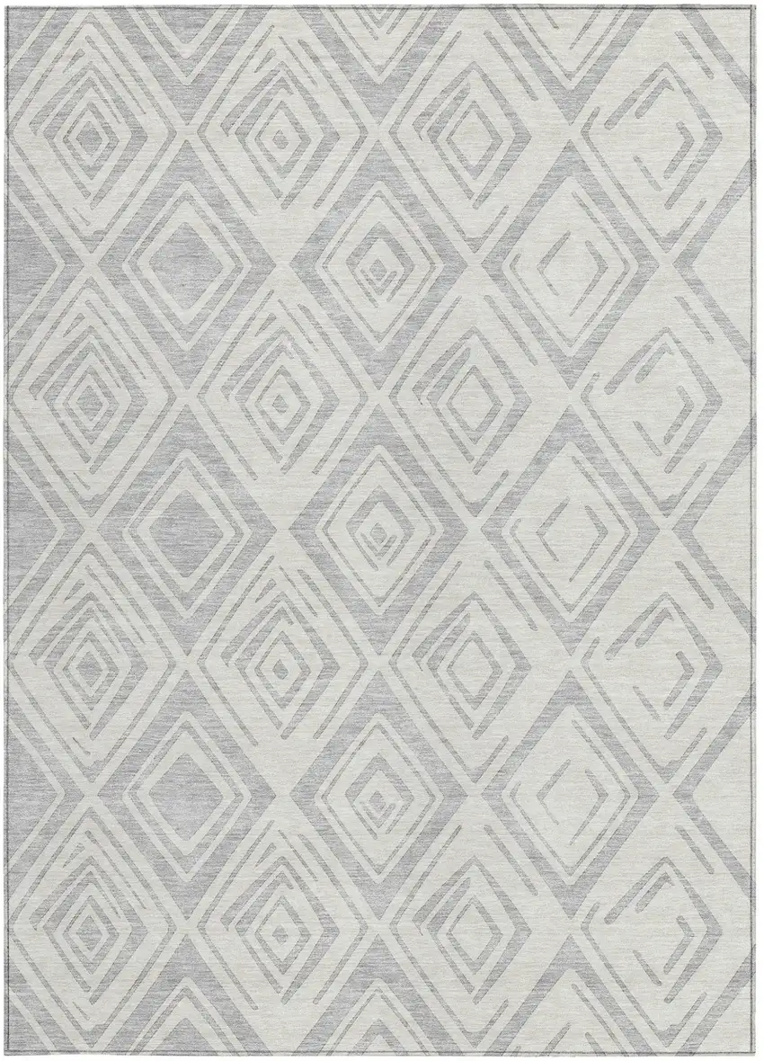 Pewter And Ivory Geometric Washable Indoor Outdoor Area Rug Photo 5