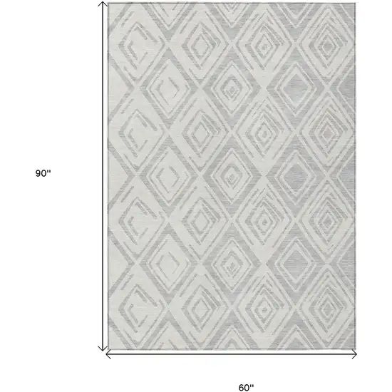 Pewter And Ivory Geometric Washable Indoor Outdoor Area Rug Photo 3