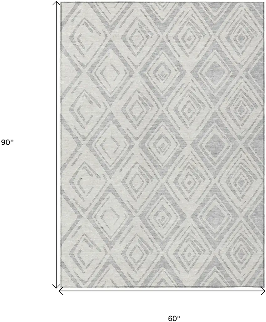 Pewter And Ivory Geometric Washable Indoor Outdoor Area Rug Photo 3