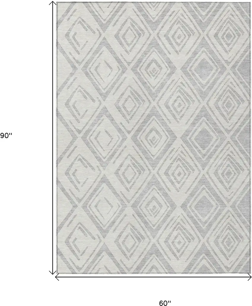 Pewter And Ivory Geometric Washable Indoor Outdoor Area Rug Photo 3