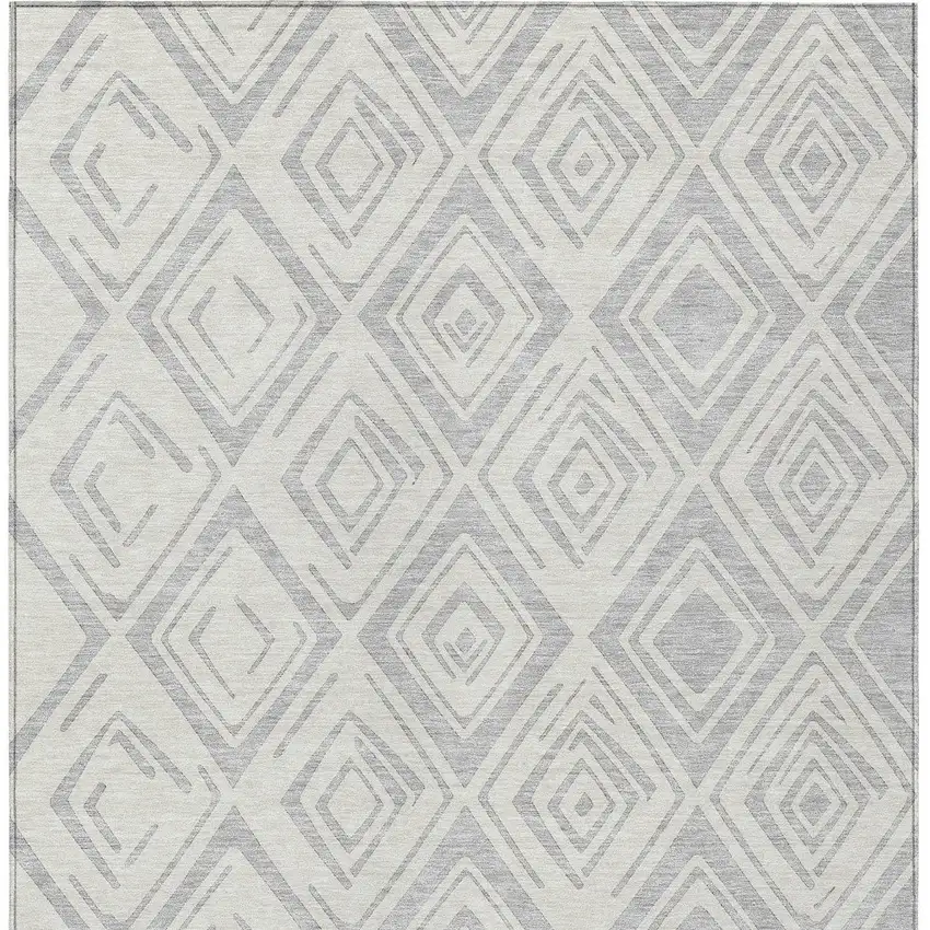 Pewter And Ivory Geometric Washable Indoor Outdoor Area Rug Photo 5