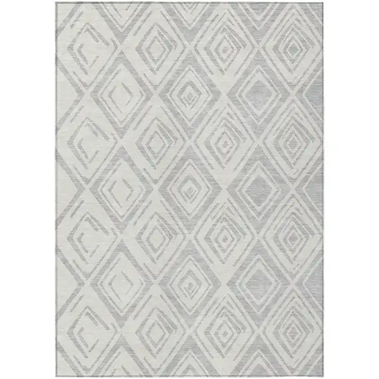 Pewter And Ivory Geometric Washable Indoor Outdoor Area Rug Photo 1