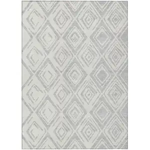 Photo of Pewter And Ivory Geometric Washable Indoor Outdoor Area Rug
