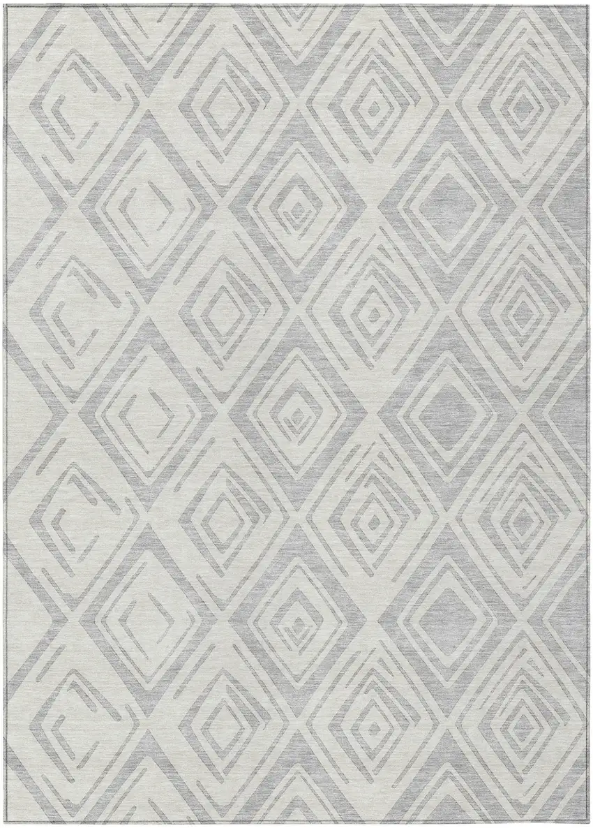 Pewter And Ivory Geometric Washable Indoor Outdoor Area Rug Photo 1