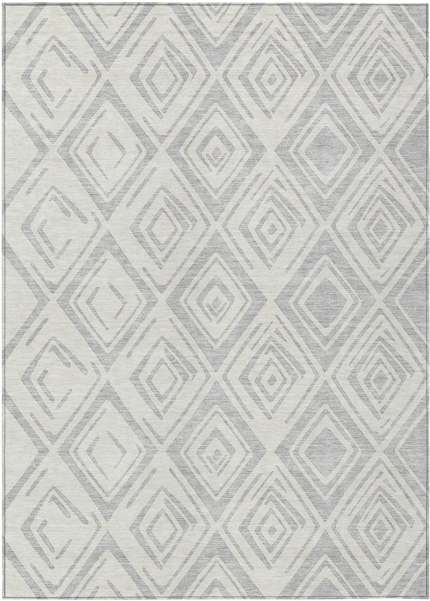 Pewter And Ivory Geometric Washable Indoor Outdoor Area Rug Photo 1