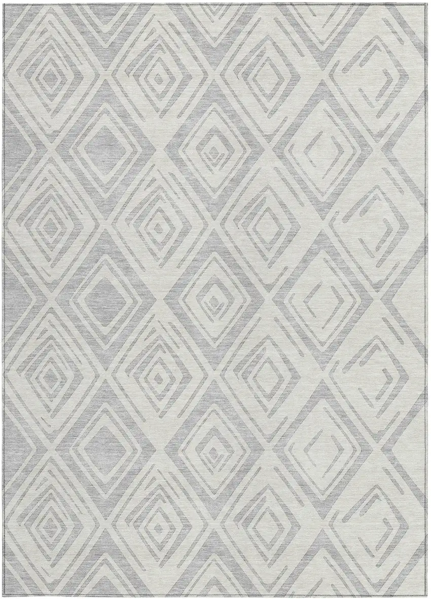 Pewter And Ivory Geometric Washable Indoor Outdoor Area Rug Photo 5