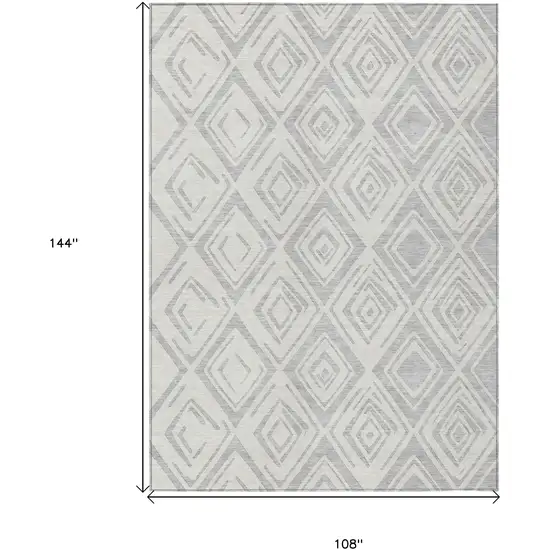 Pewter And Ivory Geometric Washable Indoor Outdoor Area Rug Photo 9
