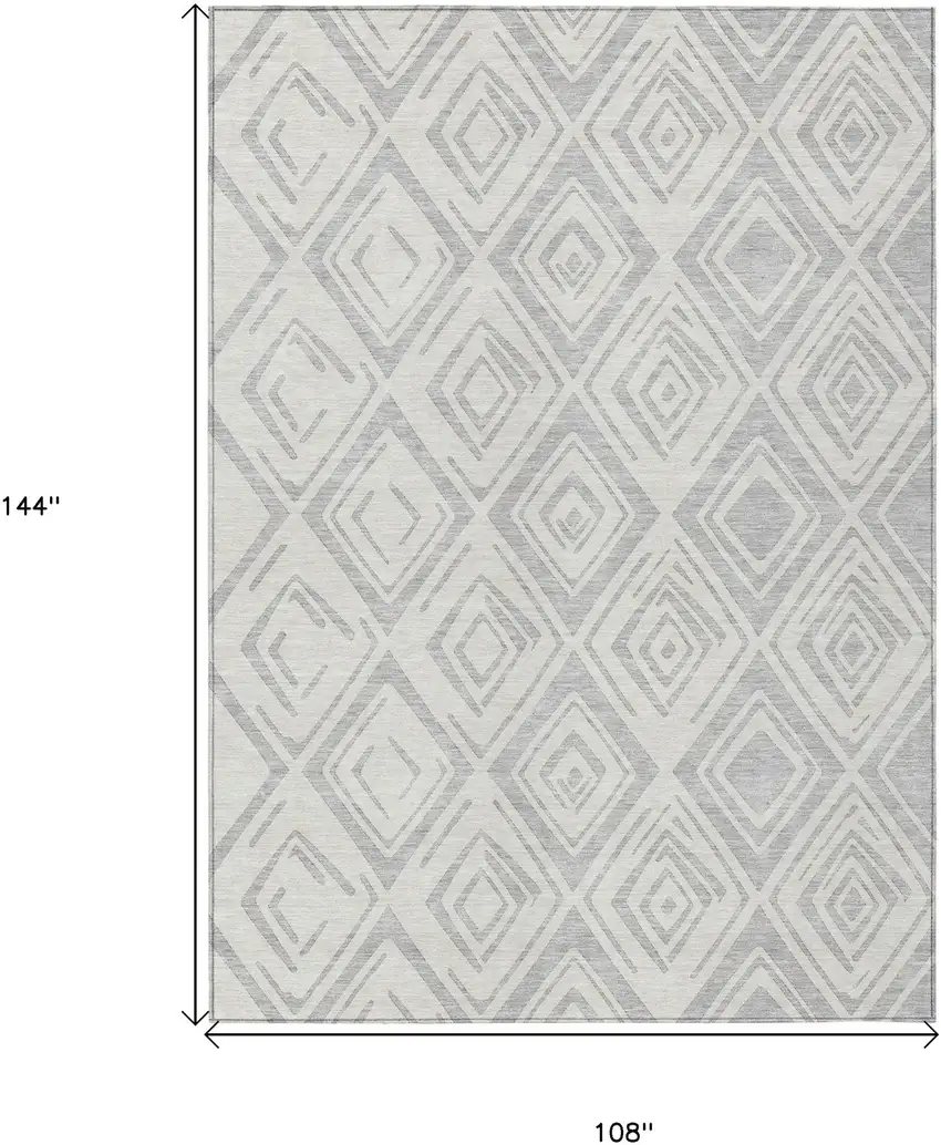 Pewter And Ivory Geometric Washable Indoor Outdoor Area Rug Photo 9