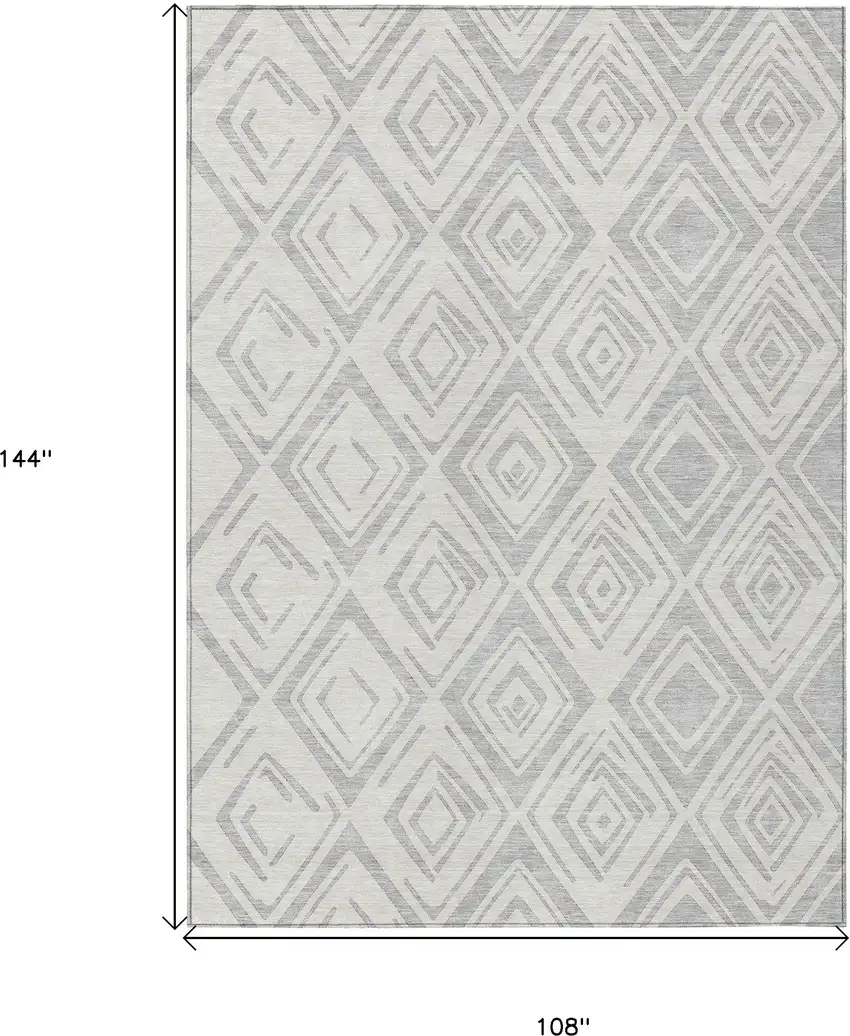 Pewter And Ivory Geometric Washable Indoor Outdoor Area Rug Photo 9
