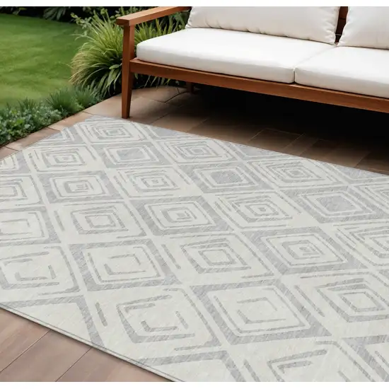 Pewter And Ivory Geometric Washable Indoor Outdoor Area Rug Photo 1
