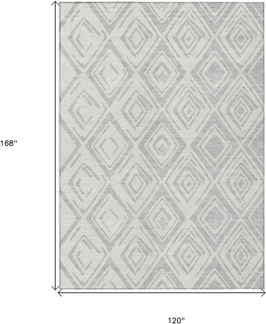 Pewter And Ivory Geometric Washable Indoor Outdoor Area Rug Photo 9