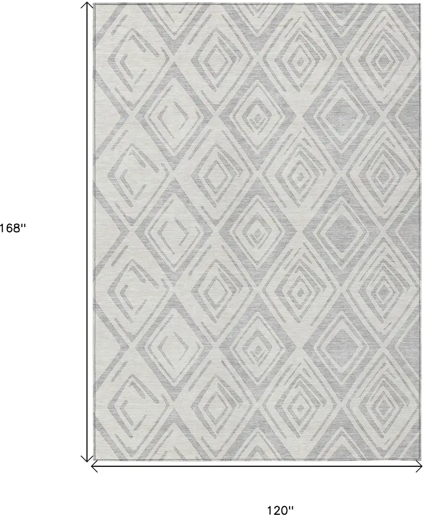 Pewter And Ivory Geometric Washable Indoor Outdoor Area Rug Photo 9