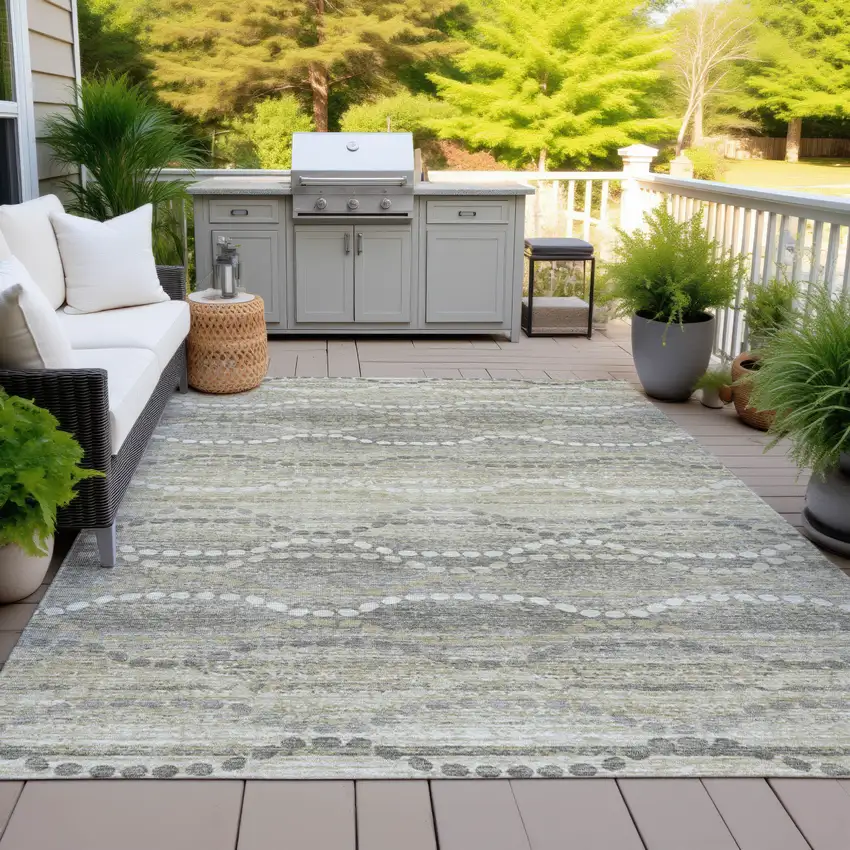 Pewter And Ivory Ogee Washable Indoor Outdoor Area Rug Photo 5