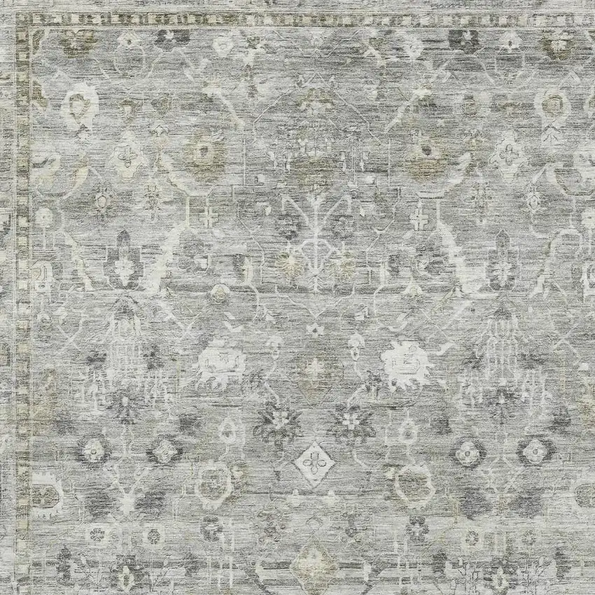 Pewter And Ivory Oriental Washable Area Rug With UV Protection Photo 2