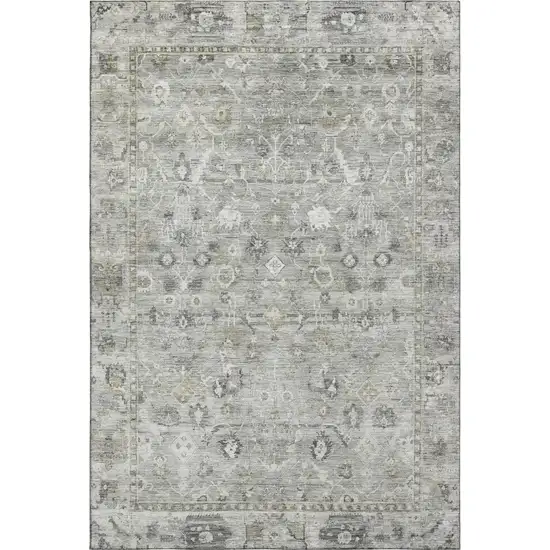 Pewter And Ivory Oriental Washable Area Rug With UV Protection Photo 1