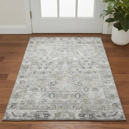 Pewter And Ivory Oriental Washable Area Rug With UV Protection Photo 2