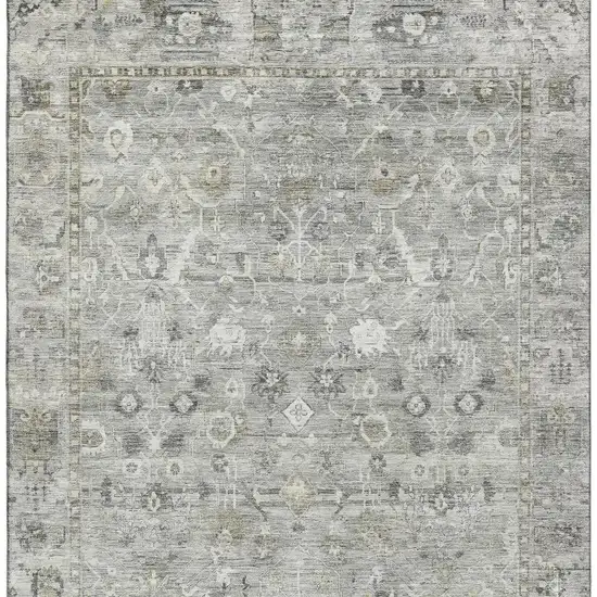 Pewter And Ivory Oriental Washable Area Rug With UV Protection Photo 2