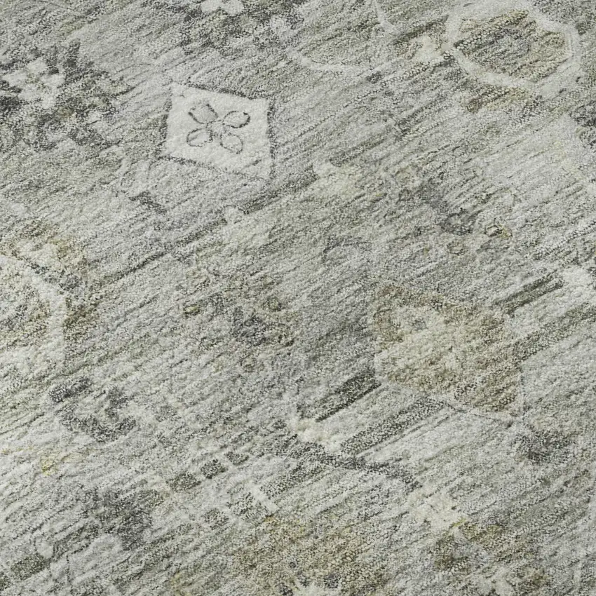 Pewter And Ivory Oriental Washable Area Rug With UV Protection Photo 9