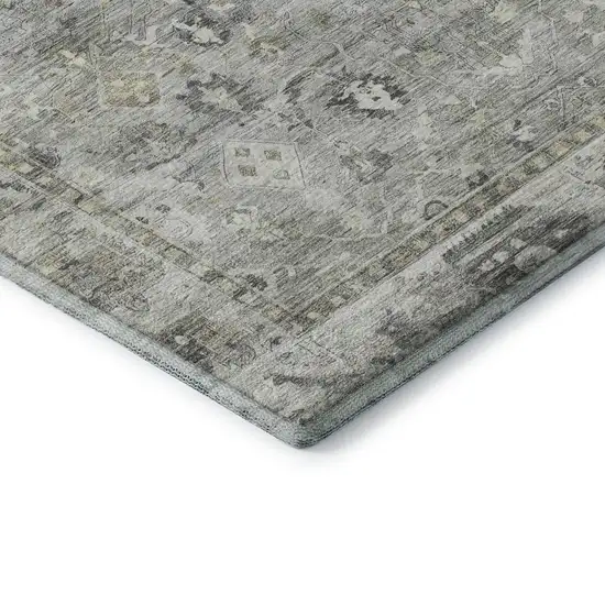Pewter And Ivory Oriental Washable Area Rug With UV Protection Photo 7
