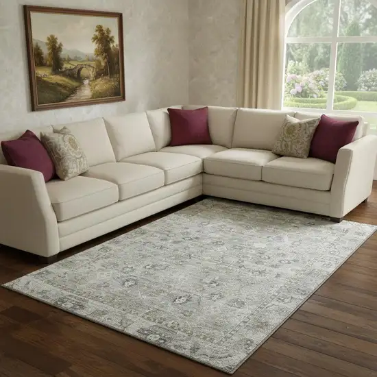 Pewter And Ivory Oriental Washable Area Rug With UV Protection Photo 2