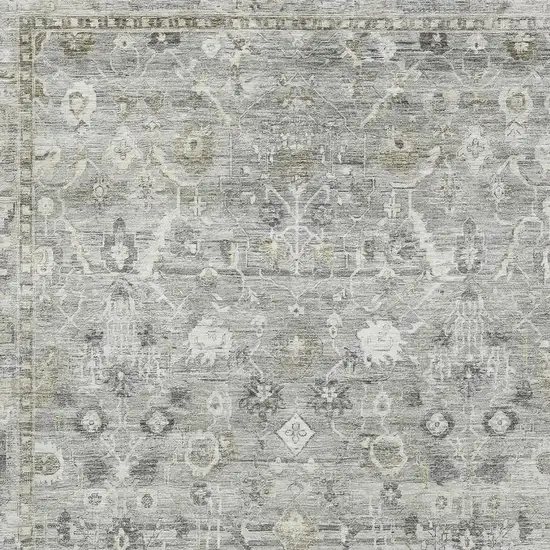 Pewter And Ivory Oriental Washable Area Rug With UV Protection Photo 2