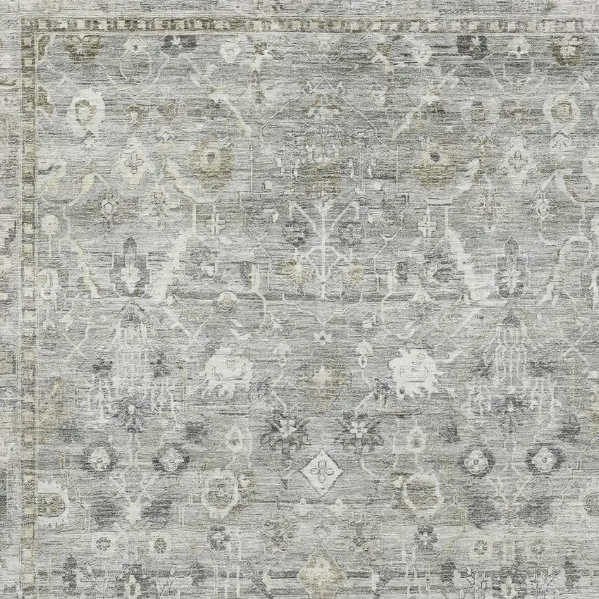 Pewter And Ivory Oriental Washable Area Rug With UV Protection Photo 2