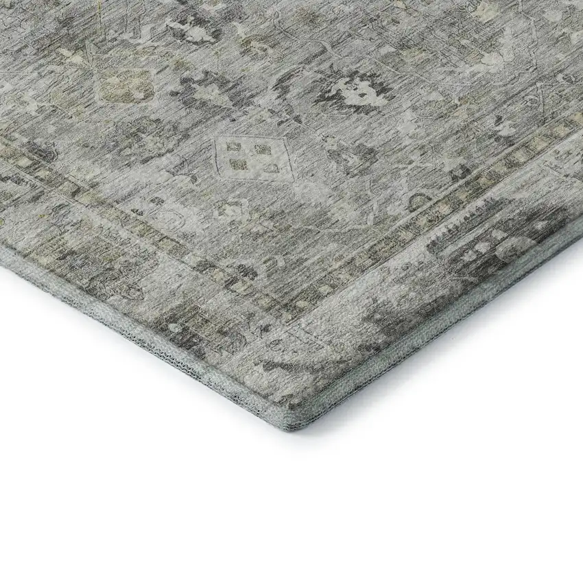 Pewter And Ivory Oriental Washable Area Rug With UV Protection Photo 7