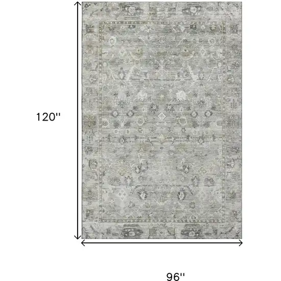 Pewter And Ivory Oriental Washable Area Rug With UV Protection Photo 9