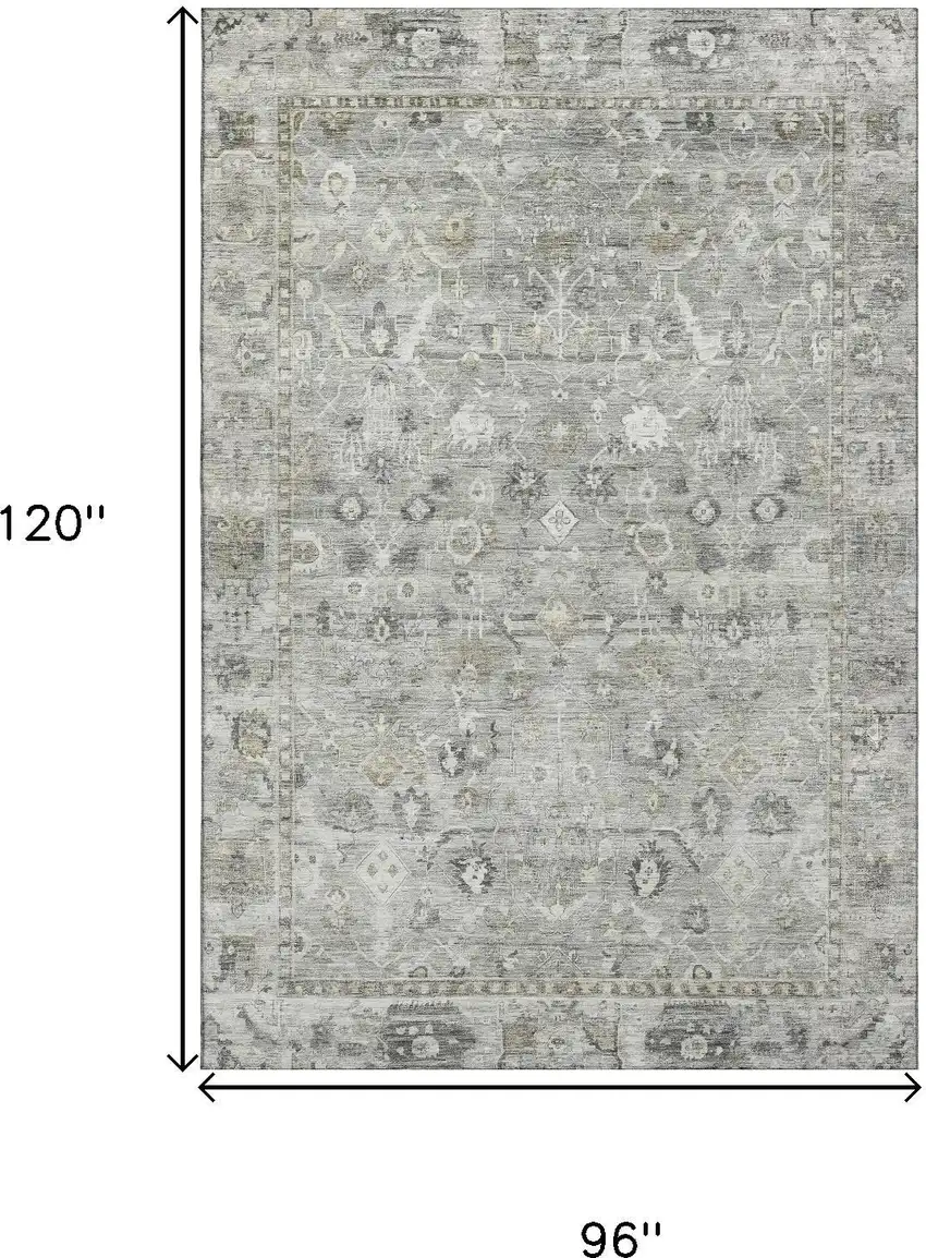 Pewter And Ivory Oriental Washable Area Rug With UV Protection Photo 9