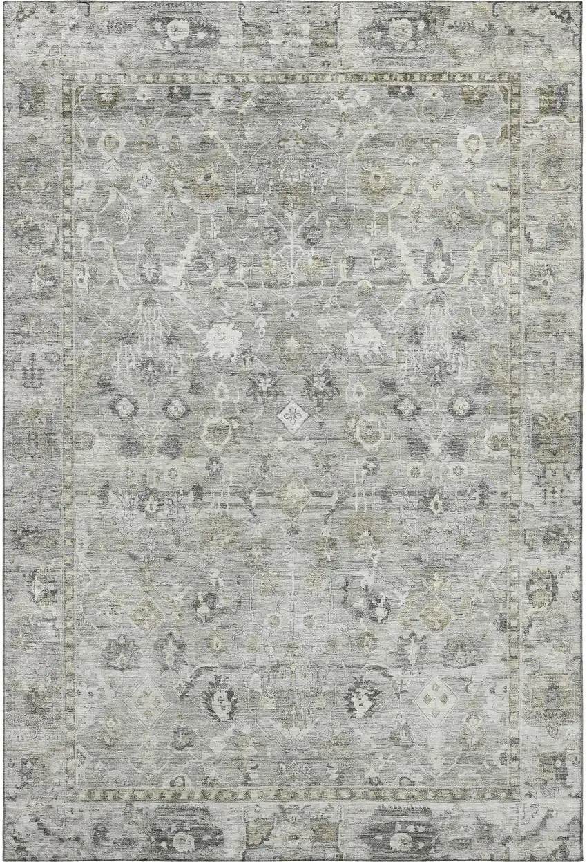 Pewter And Ivory Oriental Washable Area Rug With UV Protection Photo 3