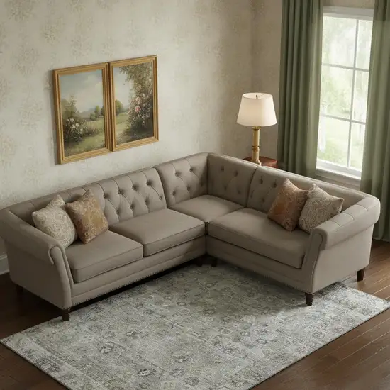 Pewter And Ivory Oriental Washable Area Rug With UV Protection Photo 2